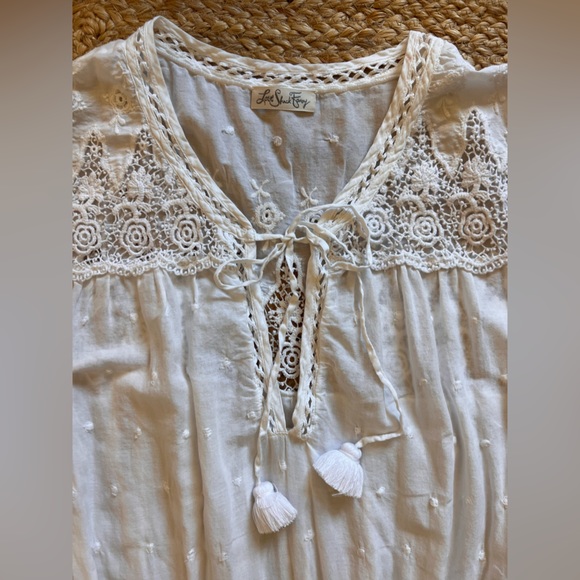 LOVESHACKFANCY WHITE SWISS DOT ORIGINAL POPOVER MINI DRESS COTTON PERFECT L - Picture 4 of 4